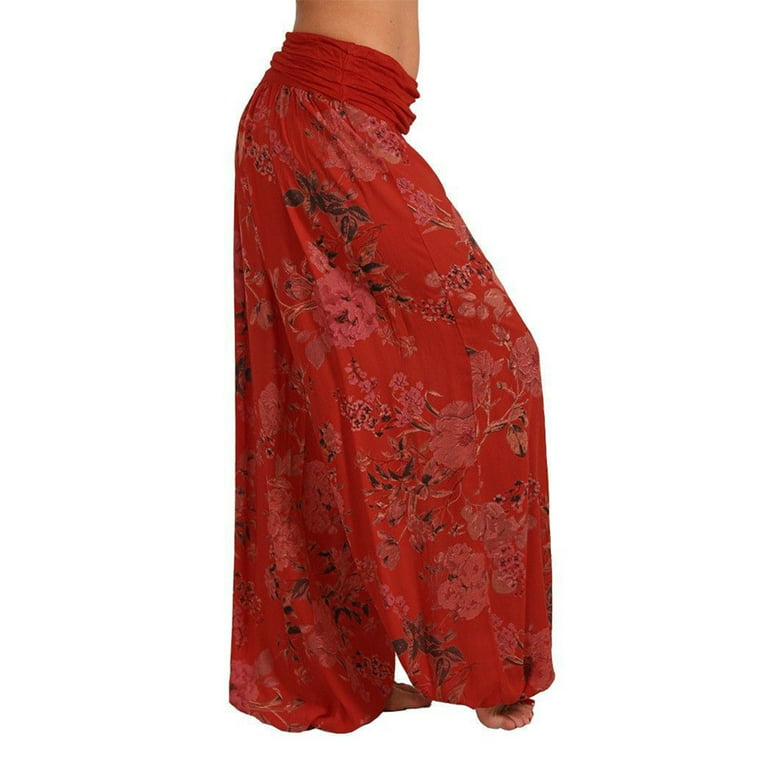Plus Size Teal Red Floral High Waist Pants Online in India