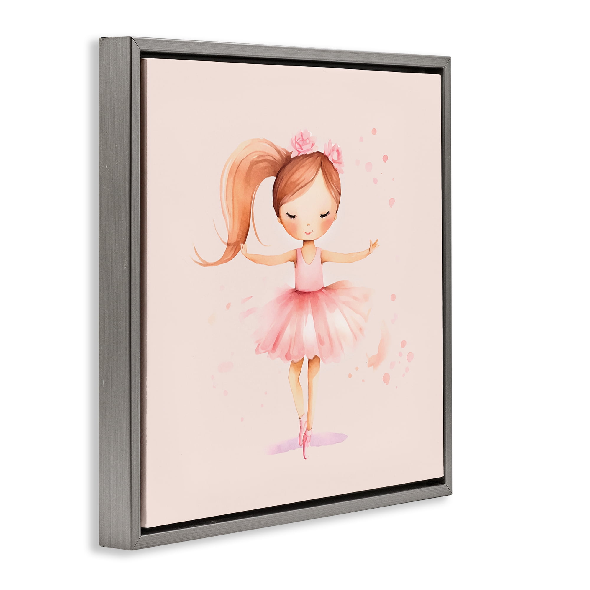 Stupell Industries Little Dancer Girl People Painting Gray Floater Framed Canvas Art Print Wall Art, 25 x 25