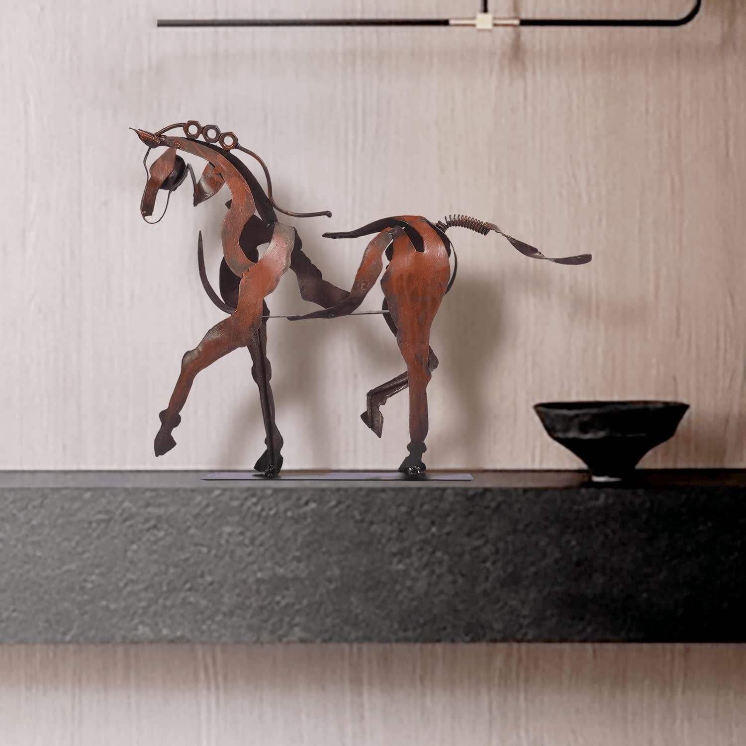 Handcrafted Horse Sculpture - Rustic Brown Metal Statue - Hand-Painted Home and Office Decor - Unique Gift for Equestrian Lovers