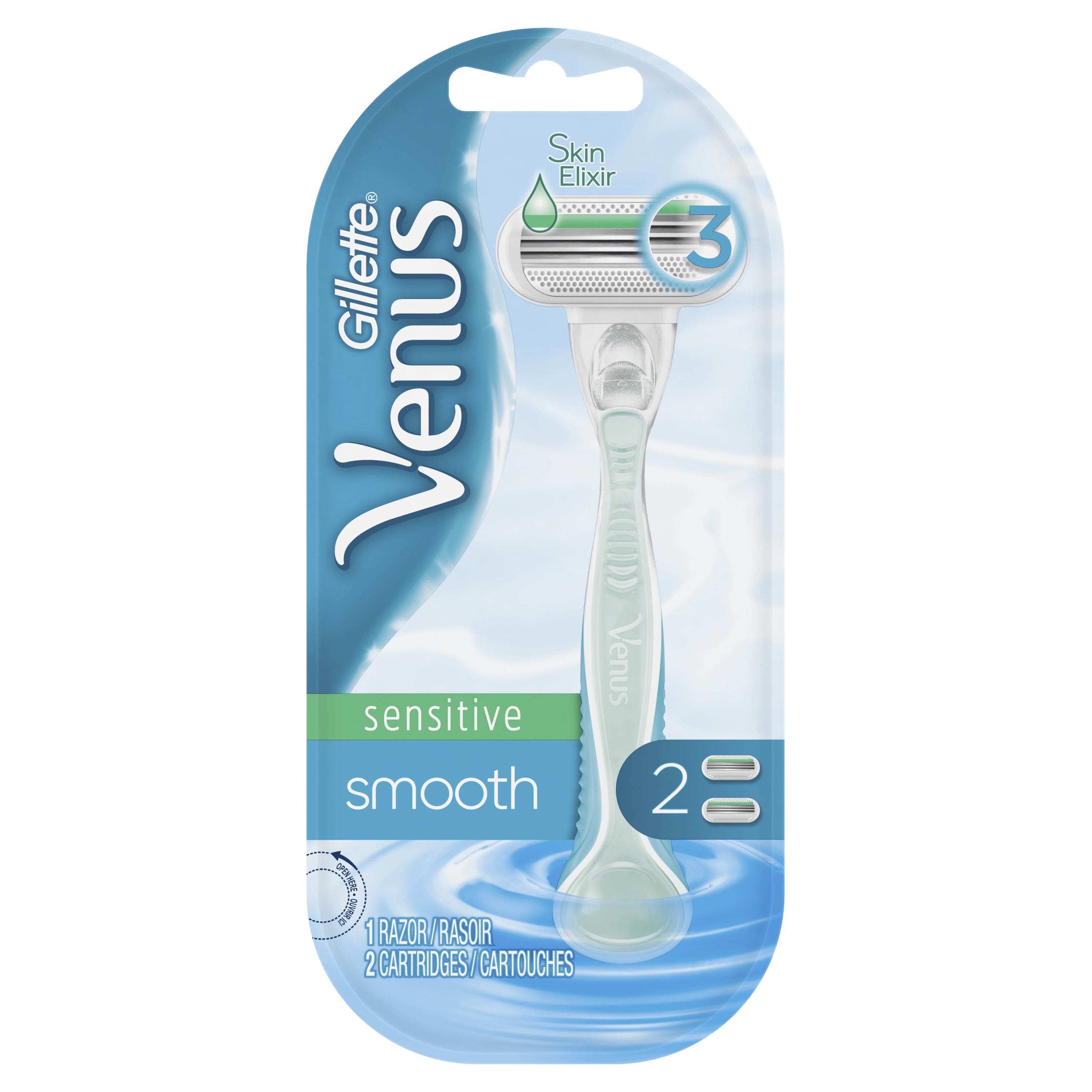 Gillette Venus Smooth Sensitive Womens Razor Handle, 2 Blade Refills