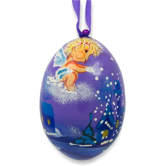 Angel Making it Snow at Night Wooden Christmas Ornament 3 Inches