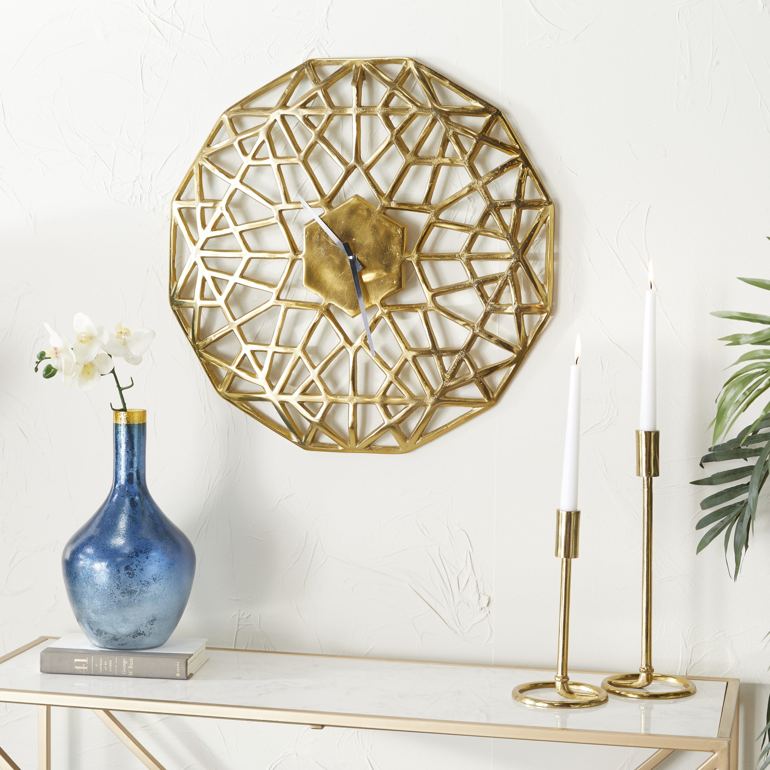 DecMode 24" Gold Aluminum Geometric Wall Clock with Cut Out Design