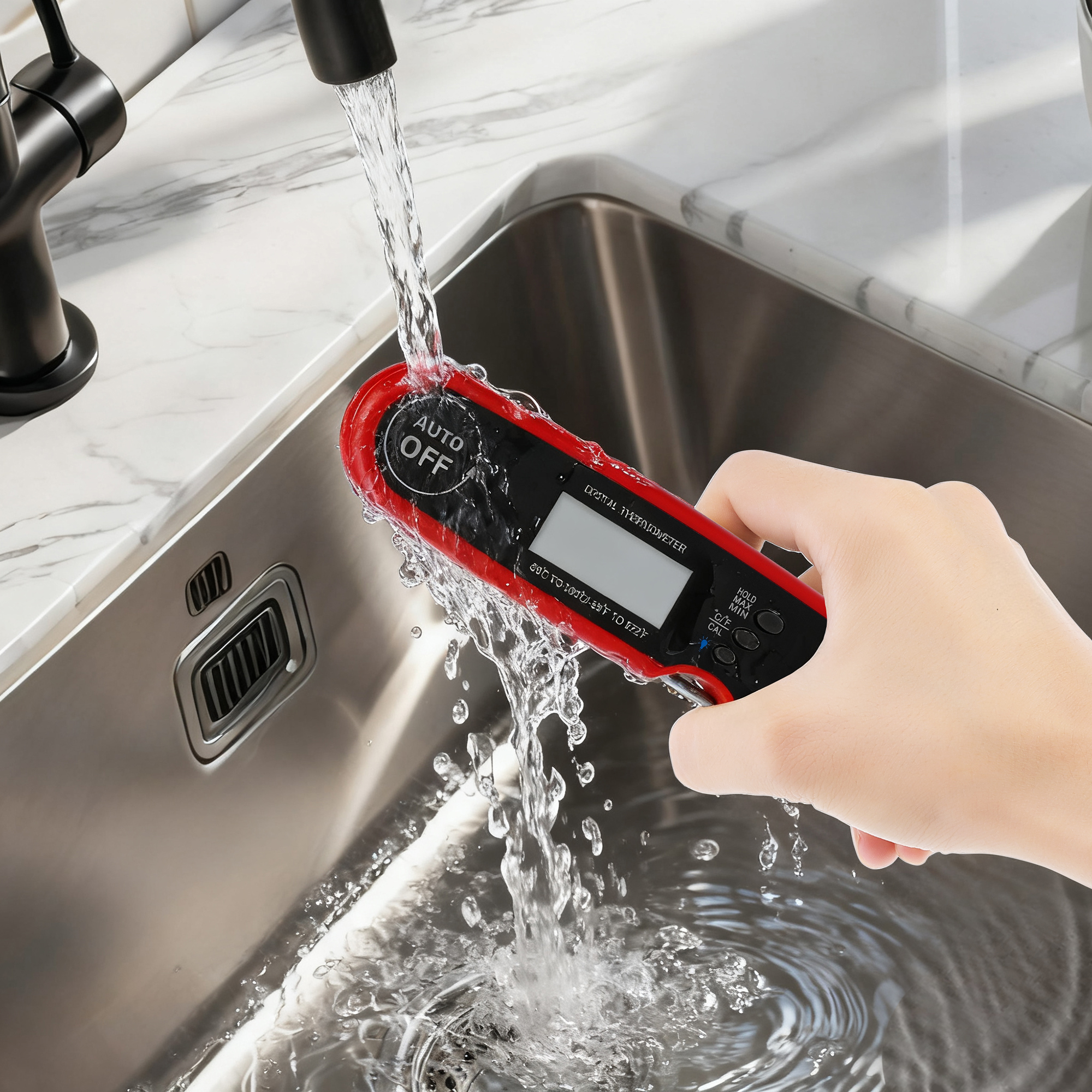 Unique Bargains Strong Plastic Digital Meat Thermometer Red 7.3x2x1 in
