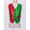 thumbnail image 2 of MSemis Boys Christmas Elf Sequin Vest Color Block Santa Xmas Waistcoat Dance Tops Red&Green 6, 2 of 7
