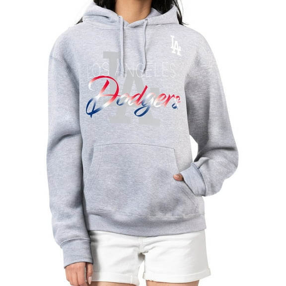 Women's G-III 4Her by Carl Banks Heather Gray Los Angeles Dodgers Shadow Logo Graphic Pullover Hoodie