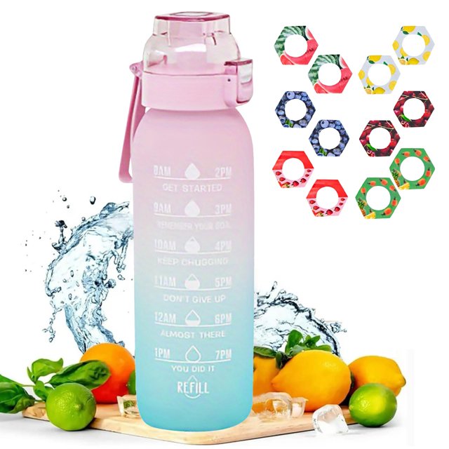 Perfume 1 Liter Bottle, Update Water Bottle Up Set With 12 Capsules Drinking Straw, No Sugar, Outdoor Water Bottle Free