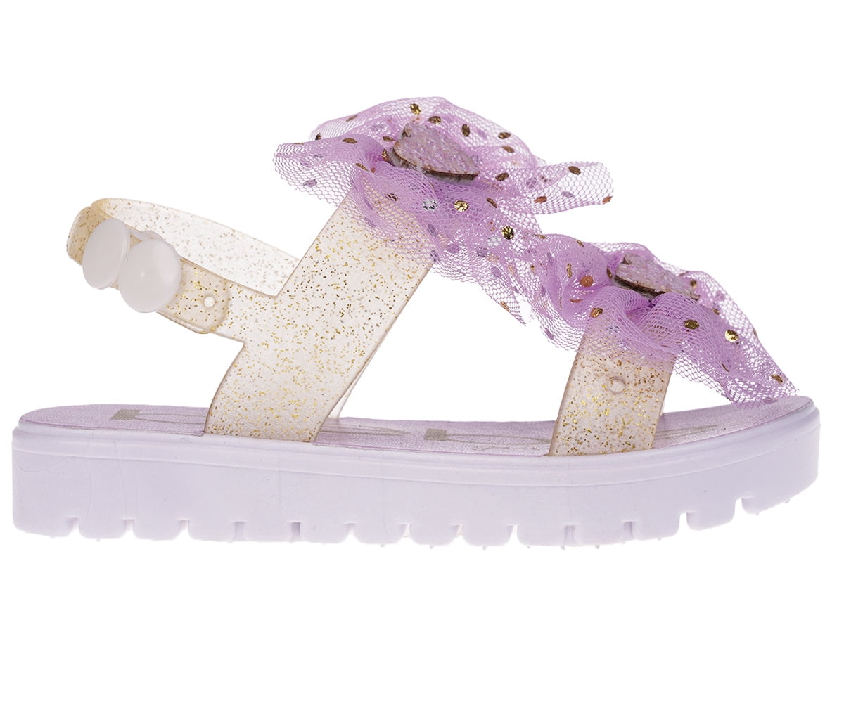bebe Girl's Cute Flat Sandals with Heart- Shaped Rhinestone