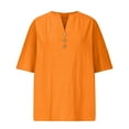 thumbnail image 7 of Eryao Clearance Sales Today Deals Prime Cotton Linen Half Sleeve Shirts for Women Casual Button V Neck Blouses 2025 Spring Summer Solid Color Side Slit Lightweight Tops,Yellow,XL, 7 of 7