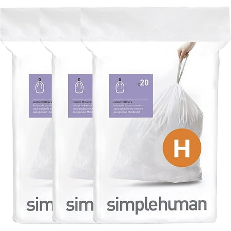 Code H 60 Count, Dispenser Pack Custom Fit Liners, Drawstring Trash Bags, 30-35 Liter / 8-9.2 Gallon, White