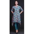 thumbnail image 5 of Bimba Blue Carnation Floral Asymmetric Kurta Indian Tunic Tops For Women Printed Indian Clothing XX-Large, 5 of 6