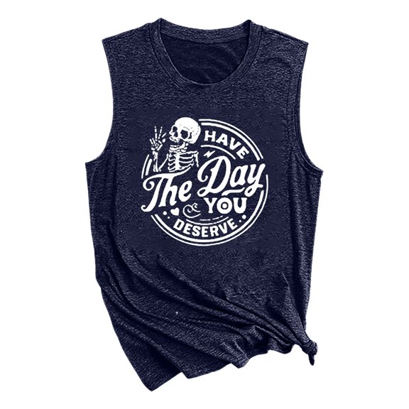 Tank Top Women Casual Sleeveless Tee Shirt Summer Crew Neck Graphic Basic Black Shirts
