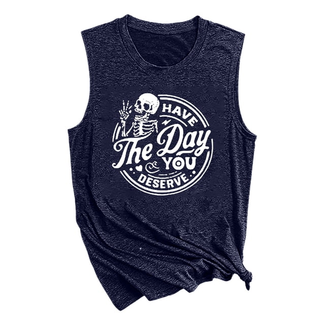 Gpoecd Débardeurs Graphiques pour Femmes Été Décontracté Sans Manches Col Rond Basique Chemises Noires Imprimé Camisole pour Femmes Marine,TTG