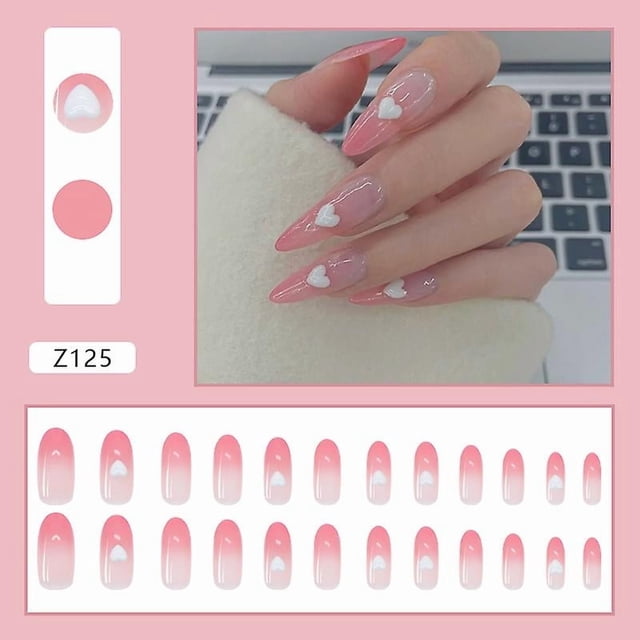 Set de parches para uñas postizas HUOGUO, cabeza larga y puntiaguda, rosa degradado