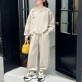 thumbnail image 3 of YunPes Fashion Lounge Sets for Girls Wave Edge Crewneck Print Pullover Sweatshirt & Jogger Pants Casual Baggy Kids Fall Outfits, 3 of 4