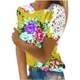 thumbnail image 2 of Wycnly Womens Tops Dressy Casual Vintage Floral Lace Patchwork Comfy Lightweight Going out Tunic Shirts Summer Short Sleeve Round Neck Tops Leopard Print Blouse Yellow m, 2 of 5