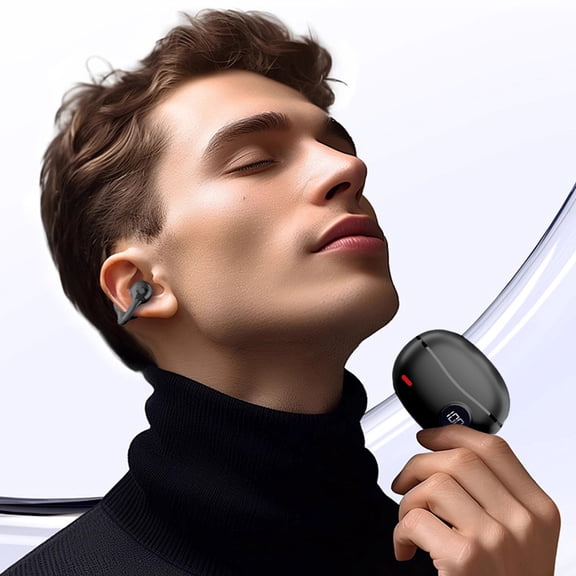 SPOORYYO Open Ear Bluetooth 5.4 Earclip Earphones, Low Latency Wireless Stereo Headphones with Double Microphone Noise Reduction, High Battery Comfortable Wearing for Travel Fitness