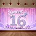 thumbnail image 4 of Glitter Theme Sweet 16 Birthday Banner Decorative Design Gemstone Accents Party Decoration for Birthday Party Celebration Photo Shoot, 4 of 5