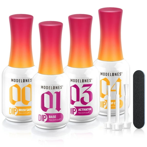 modelones Dip Powder Liquid Set 4 4 Pcs, Dip Powder System Set with Base Coat/Top Coat/Activator/Brush Saver/Manicure Tools for Nail Kit Art DIY Salon - 15ml/0.5oz