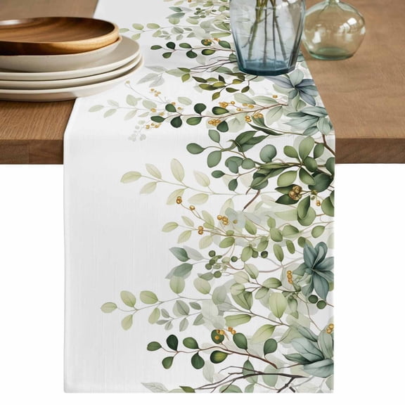 Table Runner 60 Inches Long for Kitchen Dining, Sage Green Eucalyptus Leaves Dresser Scarf Farmhouse, Dining Table Decorations for Wedding/Parties, Spring Botanical Floral 13 x 60 In
