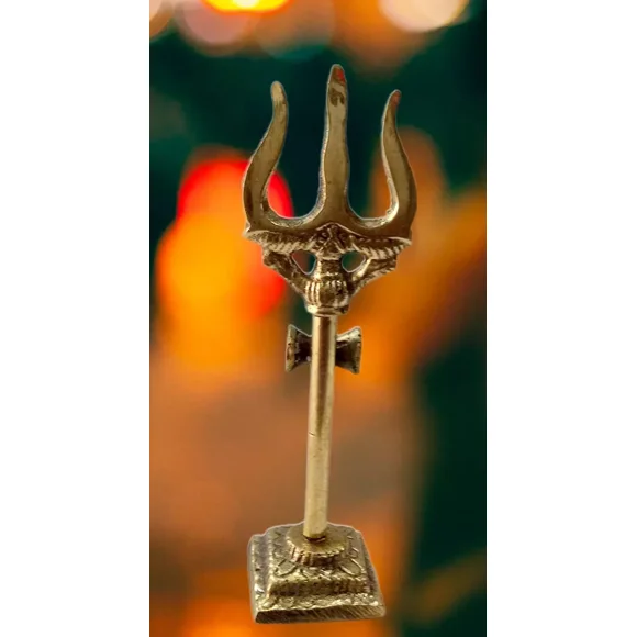 4" Religious Brass Trishul wit Damru Lord Shiva Hindu Puja Mandir Trishool Templ