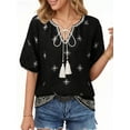 thumbnail image 3 of UVN Summer Tops for Women Short Sleeve V Neck Boho Casual Blouses Ladies Floral Print Tie Front Flowy Shirts, 3 of 9