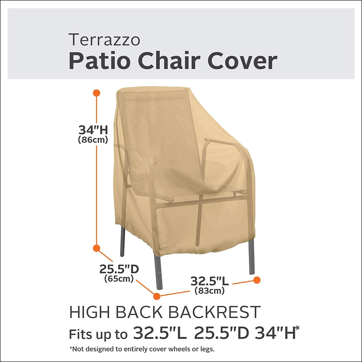 Classic Accessories Terrazzo® High Back Patio Chair Cover - All Weather Protection Outdoor Furniture Cover, 26"W x 25"D x 34"H, Sand