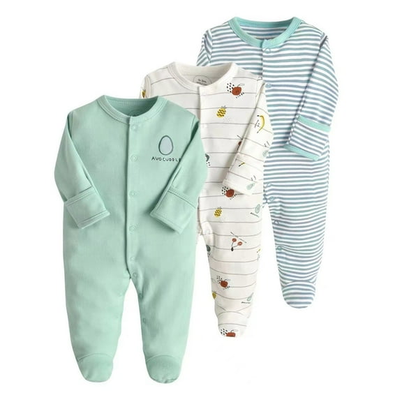 RUTAYY Boys Girls Jumpsuit Summer Autumn Baby 3 Piece Long Sleeved Foot Crawling Suit Pajamas Classic Style, Green, 3-6 Months