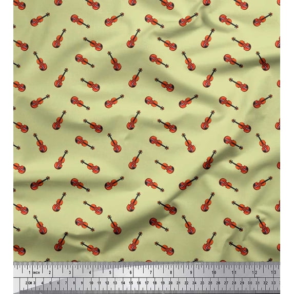 Soimoi Cotton Duck Fabric Guitar Musical Instrument Print Fabric by Yard 56 Inch Wide
