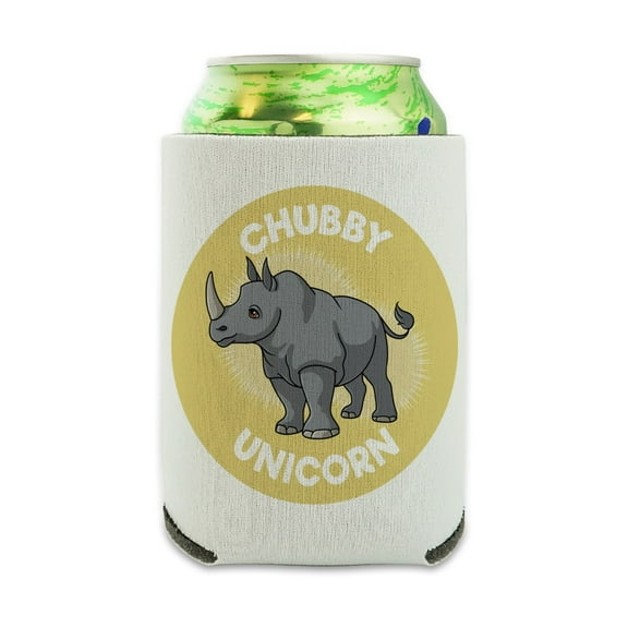 Chubby Unicorn Rhino Rhinoceros Can Cooler - Drink Sleeve Hugger Collapsible Insulator - Beverage Insulated Holder