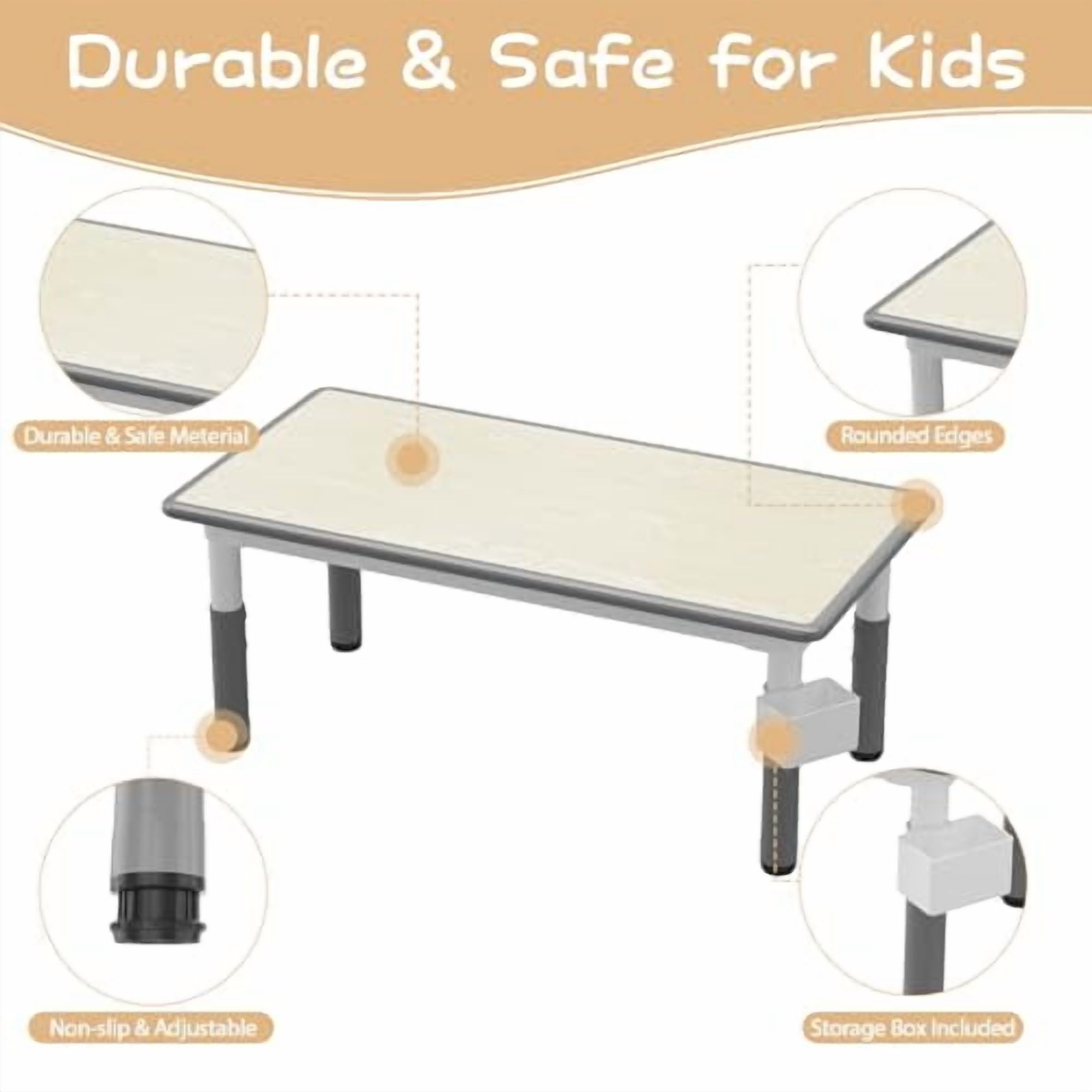 Kids Table and 6 Chairs Set with Storage Box, Height Adjustable Toddler Table and Chair Set for Ages 2-10, Graffiti Desktop, Non-Slip Legs, Children Activity Table for Daycare Classroom Home