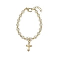 thumbnail image 2 of Christening 14KT Gold-filled Beads with Cream European Simulated Pearls and Cross Charm Luxury Unisex Baby Bracelet (BGC), 2 of 4