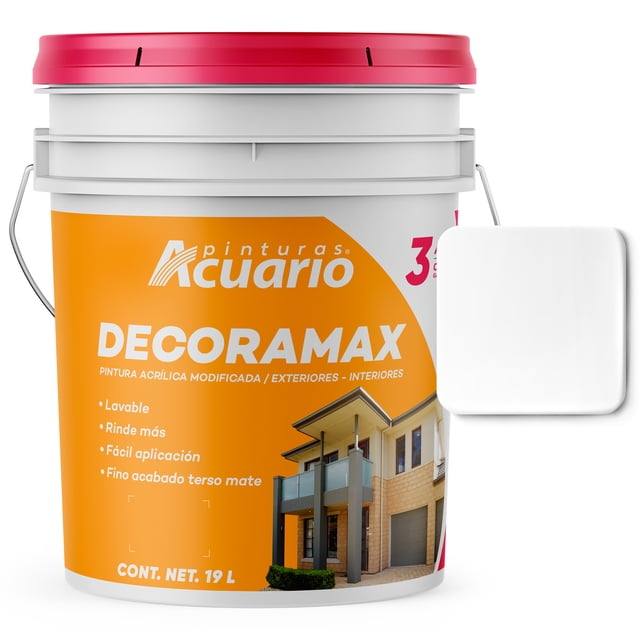 Pintura Acrílica Modificada Exteriores Interiores Pinturas Acuario Decoramax 3 Años 19 Litros Blanco Mate