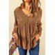 thumbnail image 2 of ABPHQTO Top tipo babydoll con cuello de pico y botones de croché de encaje marrón para mujer, 2 of 5
