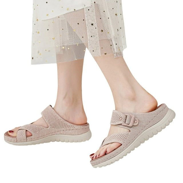 IUJSOY Walking Sandals for Women Lightweight Mesh Open Toe Comfort Footbed Platform Slip on Shoes