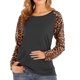 thumbnail image 1 of Moda para mujer Casual Sólido Manga larga Cuello redondo Leopardo Patchwork Blusa Tops Fridja fjkfkj2758, 1 of 5