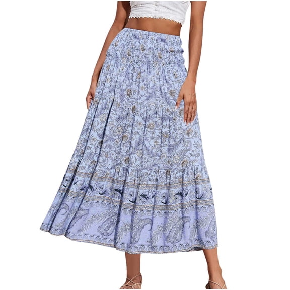 HomeGardon Maxi Skirts for Women Bohemian Long Skirts Flowy High Waist A Line Maxi Skirts for Women Summer Pleated Mini Skirts,S-XXXL