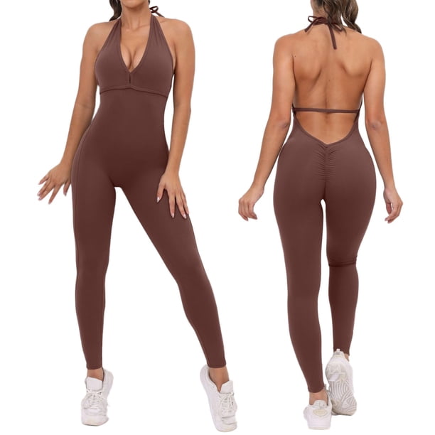 Mono de yoga sin espalda con cruzado en la espalda para mujer - Manga larga, nailon/spandex, S-L, muy elástico, entrenamiento/ropa deportiva