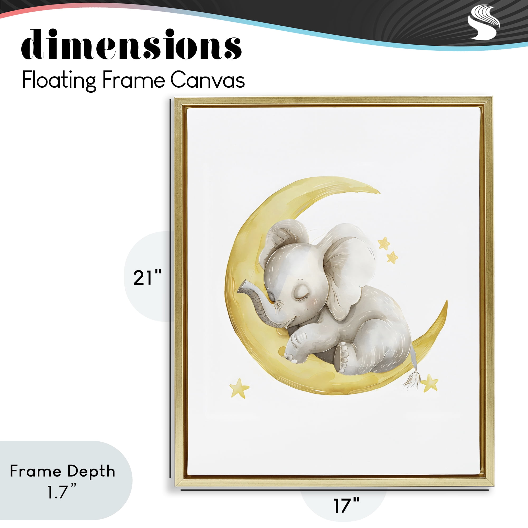 Stupell Industries Sleeping Elephant on Yellow Moon Gold Framed Floater Canvas Wall Art, design by LSR Design Studio