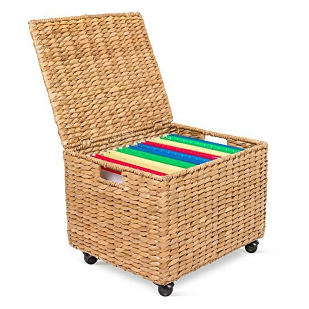 BirdRock Home Seagrass Rolling File Office Storage, Home Decor
