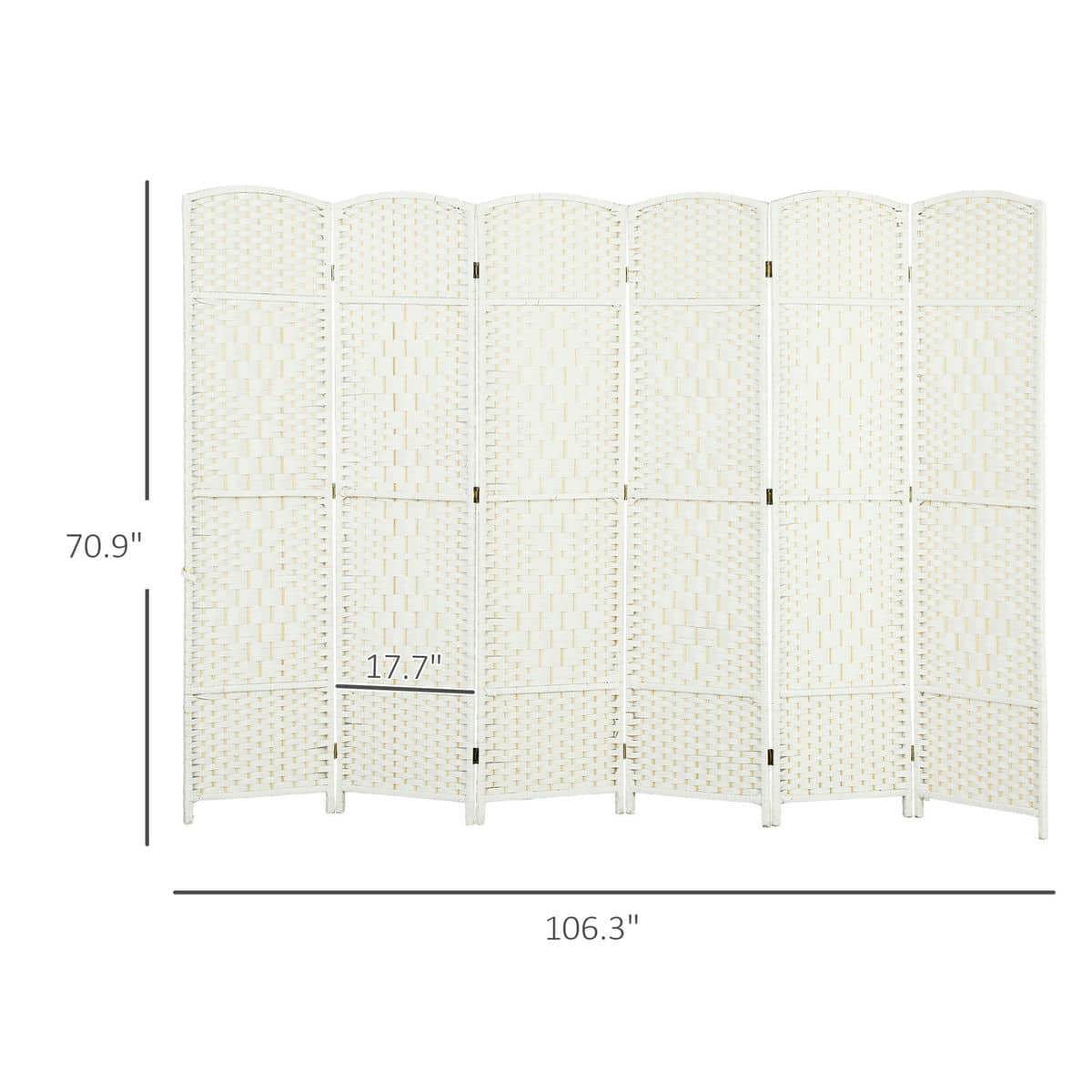 Yardi Yarda 6 Panel 6' Tall Privacy Screen, Folding Room Divider Screen, Freestanding Wood Partition for Indoor, White
