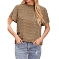 thumbnail image 5 of ZXSXSY Women Crochet Dots Cutout Short Sleeves Mock Neck Blouse Top, 5 of 12
