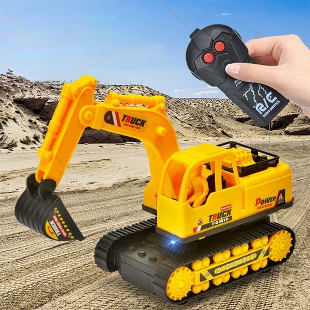 QIPOPIQ Remote Control Excavator Toy Truck RC Construction Vehicles for Boys Girls Kids RC Tractor with Working Sounds RC Tractor Construction Vehicles Toy