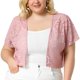 thumbnail image 1 of Women's Plus Size Shrug Cardigan Lace Allover Open Front Short Sleeve Crop Bolero Jacket Pink 2X, 1 of 7