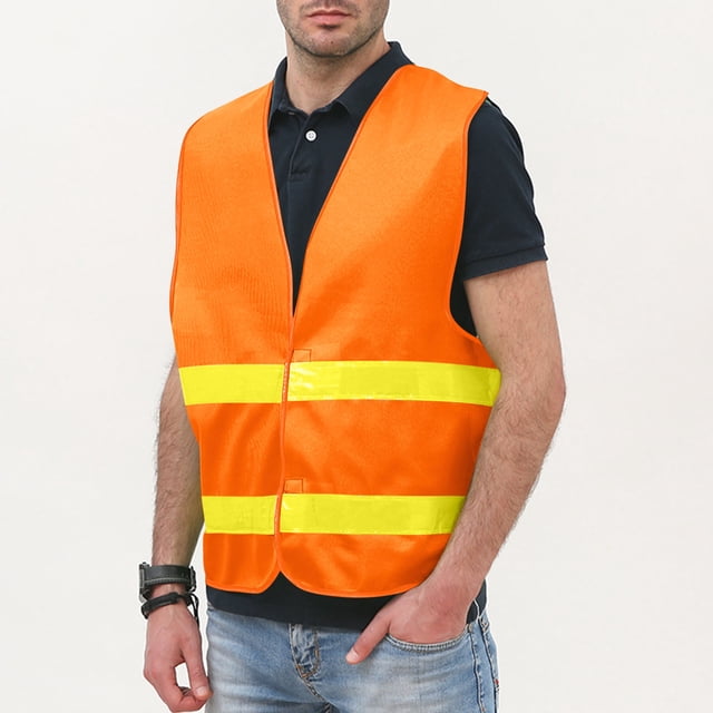 High Visibility Safety Vests Mens Sleeveless Casual Coat with Reflective Strip for Traffic Construction Work Orange One Size