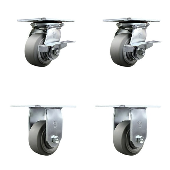 4 Inch Thermoplastic Caster Set with Ball Bearing 2 Brakes and 2 Rigid SCC