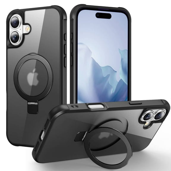 Magnetic for iPhone 16 Plus Case [Compatible with Mag-safe] with Stand, [Military Grade Drop Protection] Shockproof Translucent Back Slim Protective