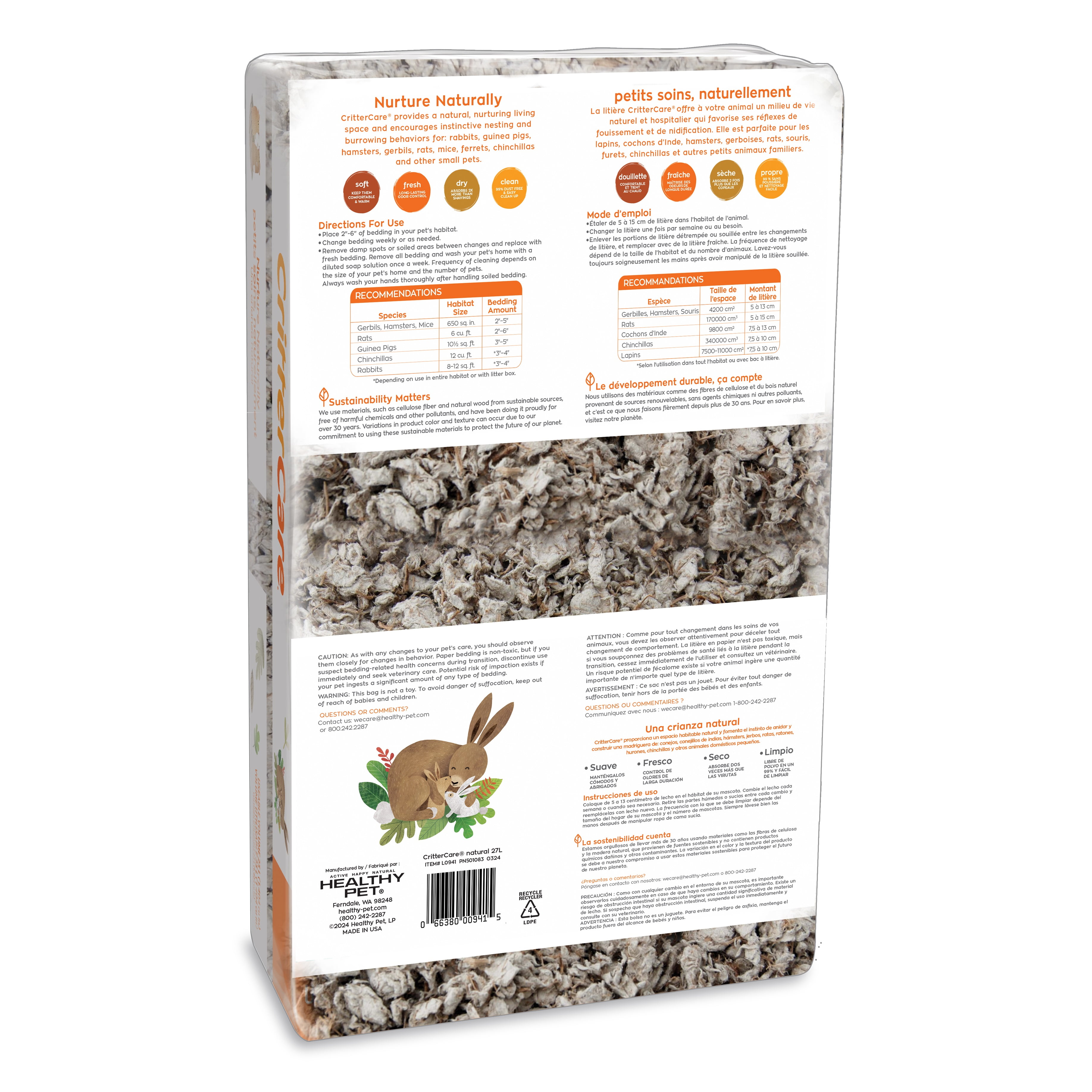 (2 pack) CritterCare Natural Paper Small Pet Bedding, Brown, 27L