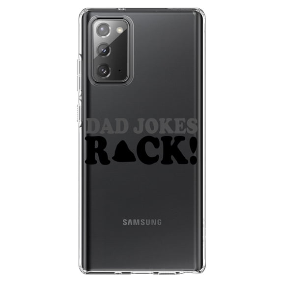 DistinctInk Clear Shockproof Hybrid Case for Galaxy Note 20 ULTRA (6.9" Screen) - TPU Bumper Acrylic Back Tempered Glass Screen Protector - Dad Jokes Rock