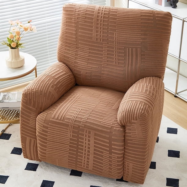 Nvzi Funda de sofá elástica de jacquard marrón, funda de sofá reclinable de 3 plazas para sala de estar, fácil de instalar, lavable, protector de sofá