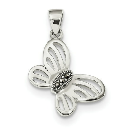 - 925 Sterling Silver Marcasite Center Butterfly Pendant Charm Necklace Animal Gifts For Women For Her